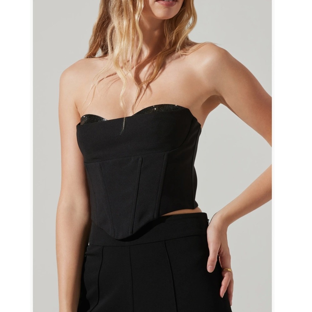 ASTR The Label Black Strapless Corset Top Boned Hook Eye ACT17836 Size L